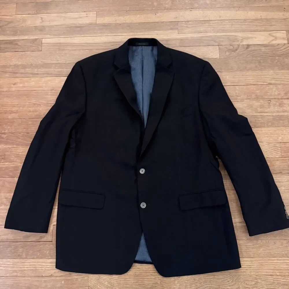 Calvin Klein navy 95% wall two button blazer jacket size 46L  b70